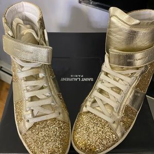 YSL Saint Laurent Gold glitter high top sneakers